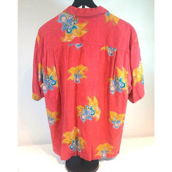 TOMMY BAHAMA 100% SILK HAWAIIN SHIRT MENS MEDIUM RED BLUE YELLOW - Picture 2 of 8